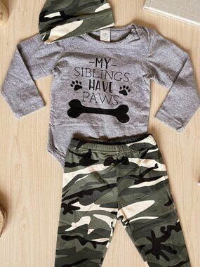 NEW Camo My Siblings Have Paws 3 Pc Outfit
